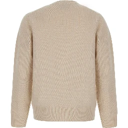 Cream white Crew Neck Sweater with Long Sleeves in Cashmere for Women
