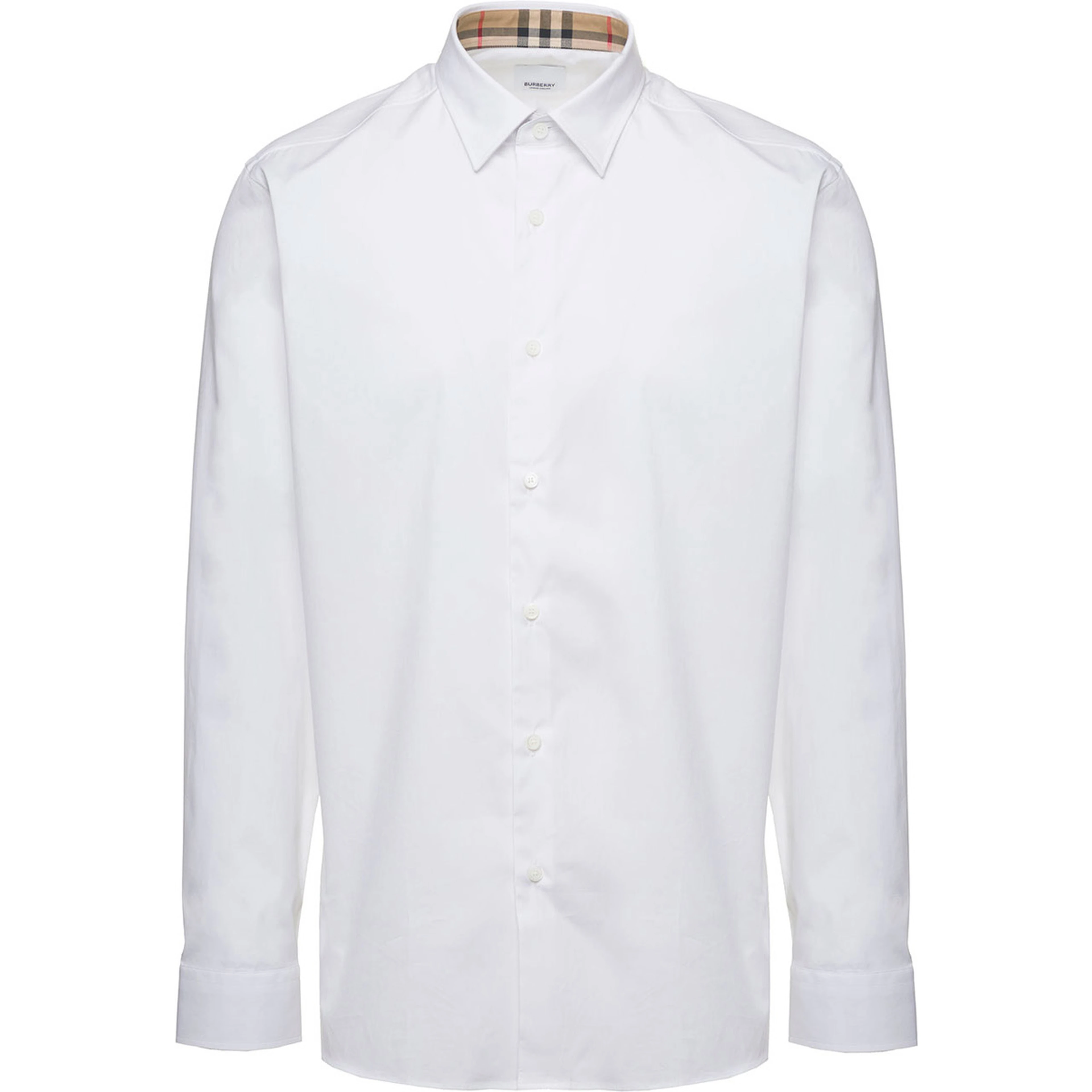 White Long Sleeve Shirt with Tone-on-Tone Embroidery in Stretch Cotton for Men