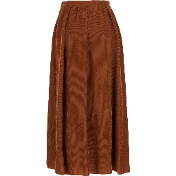 Brown pleated long skirt in corduroy for women