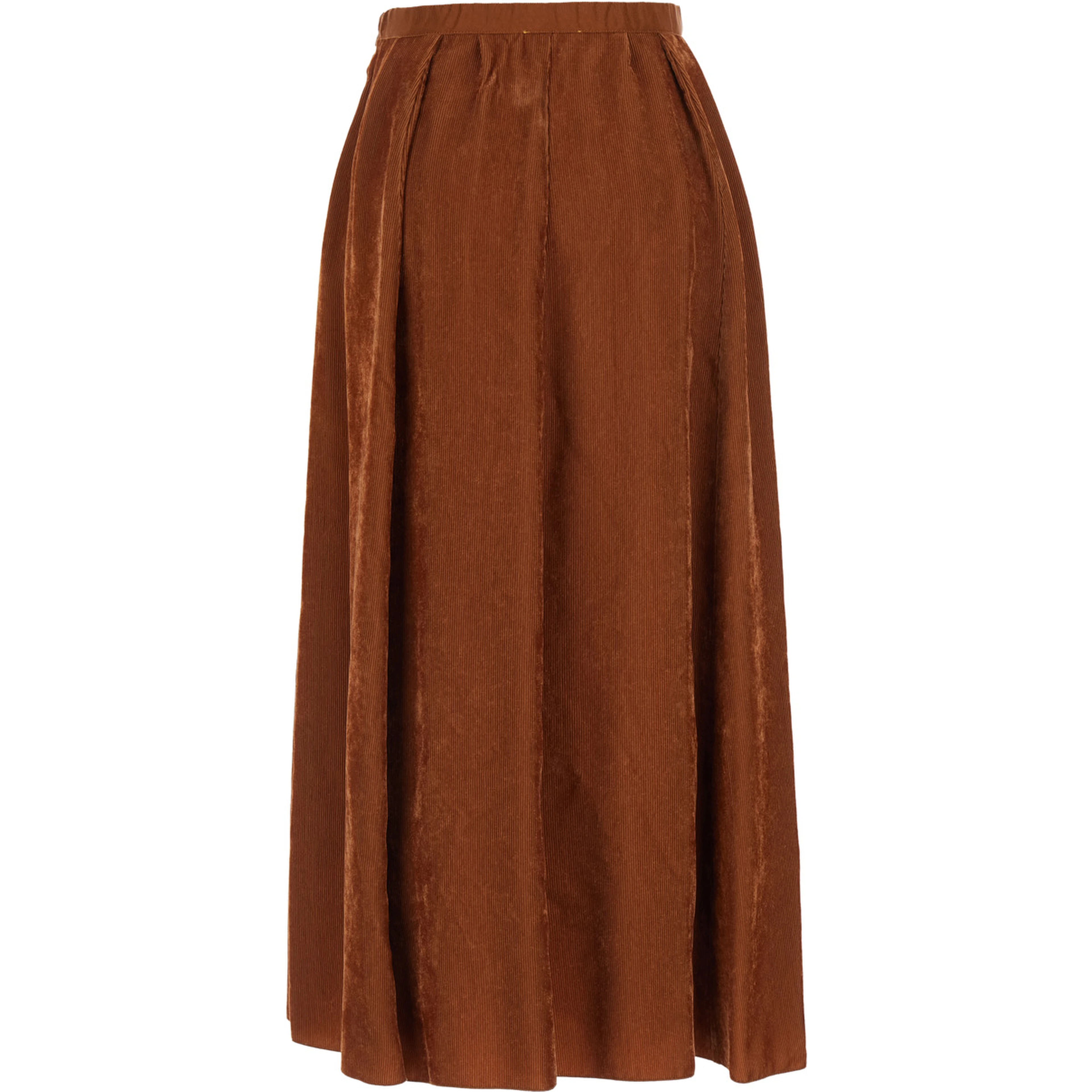 Brown pleated long skirt in corduroy for women