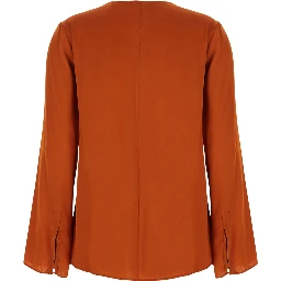 Orange V-Neck Top in Silk for Women