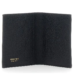 Micro Gancini Black Card holder Bi-Fold with Logo in Grained Leather Men