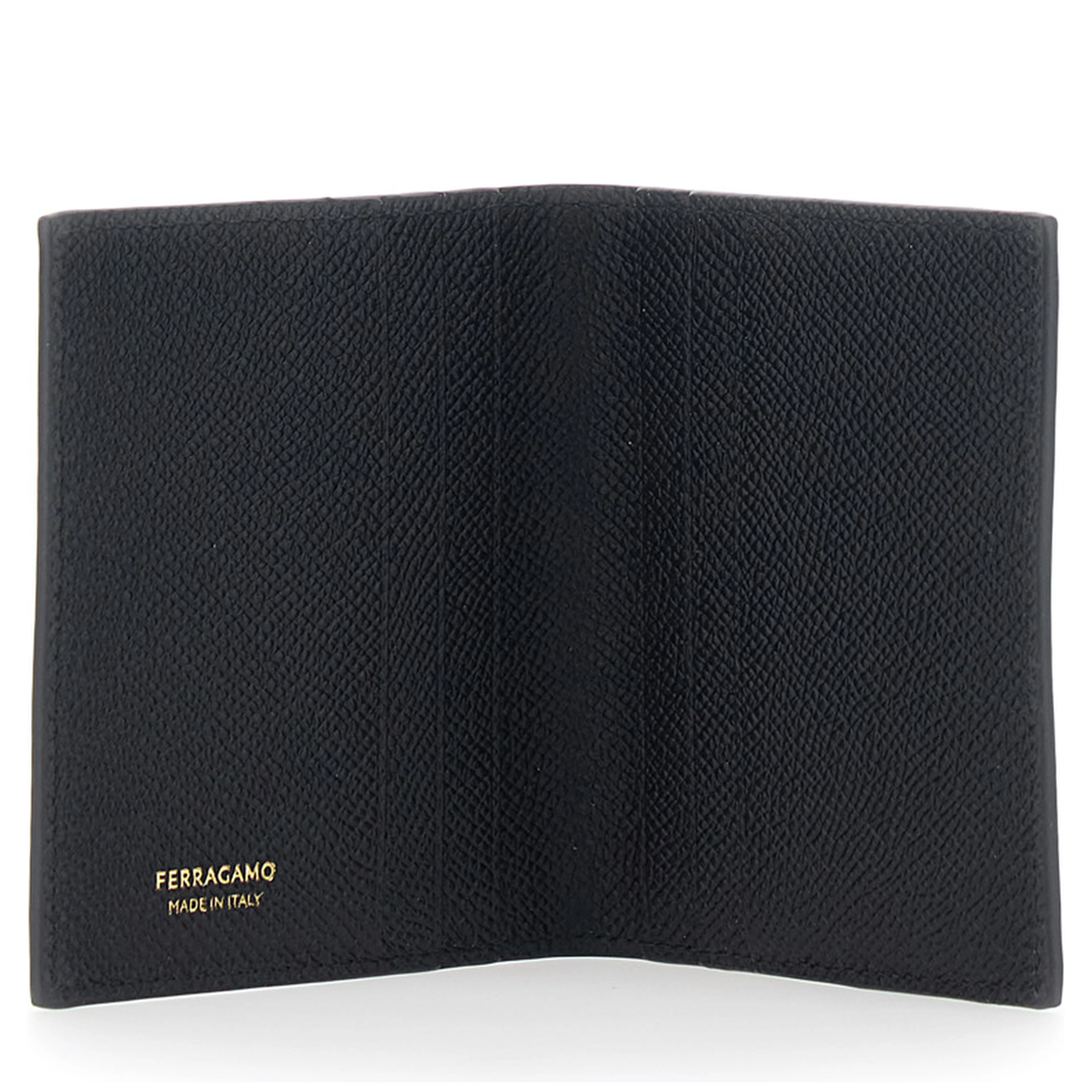 Micro Gancini Black Card holder Bi-Fold with Logo in Grained Leather Men