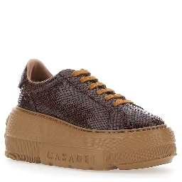 Nexus Brown Sneaker with Oversize Platform in Snake Effect Leather for Women