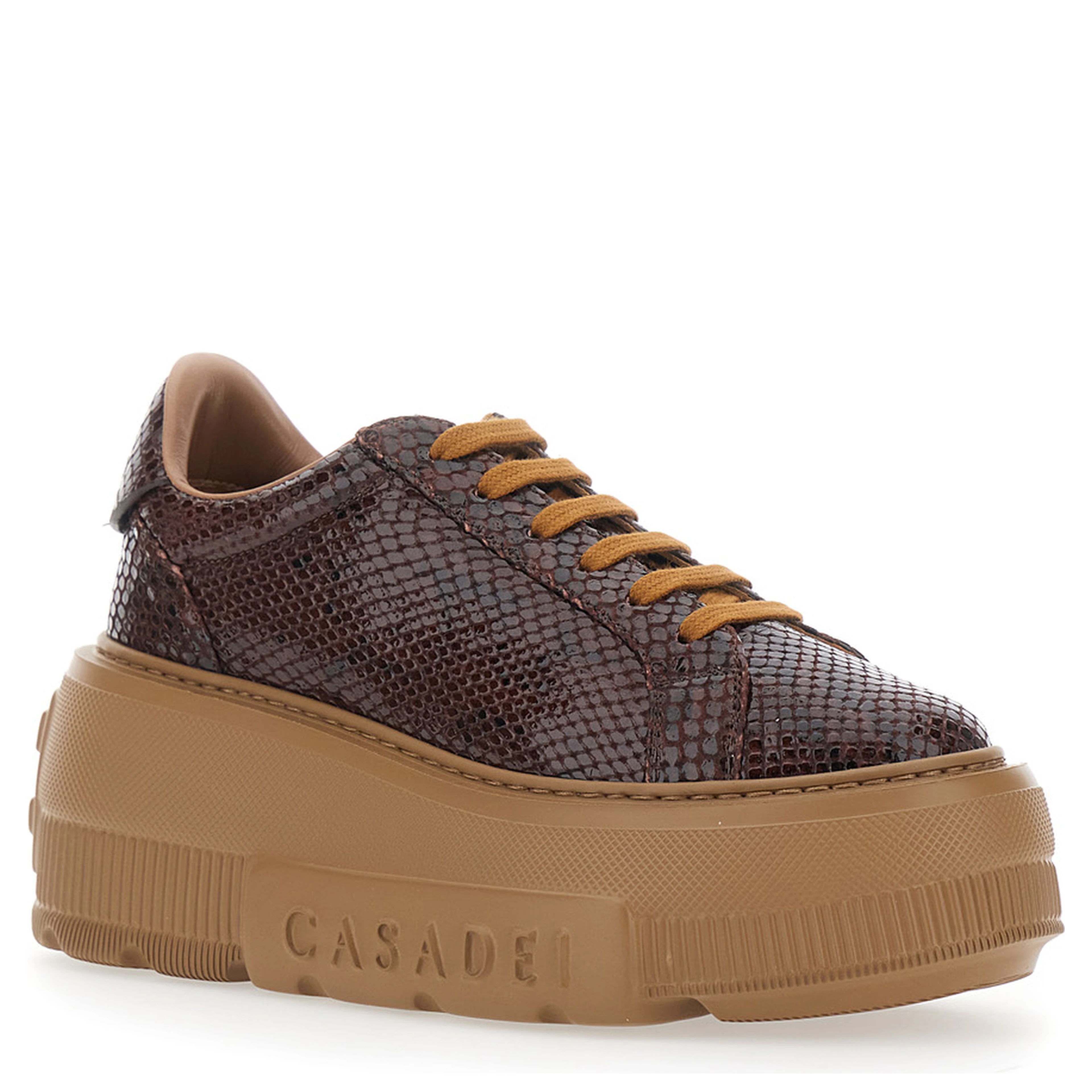 Nexus Brown Sneaker with Oversize Platform in Snake Effect Leather for Women
