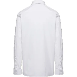 White Long Sleeve Shirt with Tone-on-Tone Embroidery in Stretch Cotton for Men