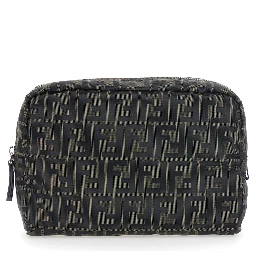 Brown Pouch with Zip Closure in FF Canvas for Men