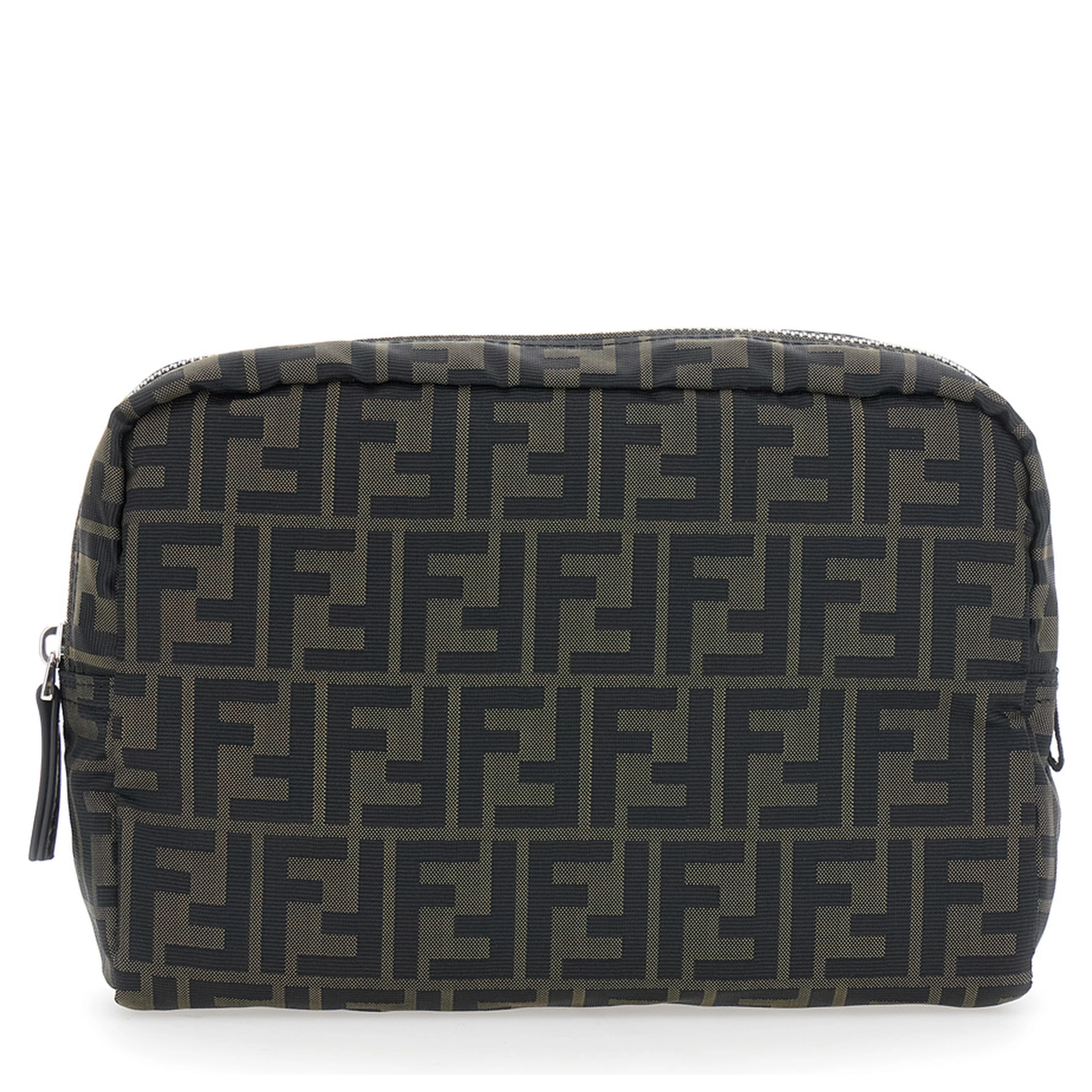 Brown Pouch with Zip Closure in FF Canvas for Men