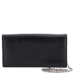 Black Crossbody bag with chain strap and FF plate on the front in leather for women