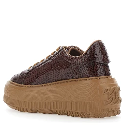 Nexus Brown Sneaker with Oversize Platform in Snake Effect Leather for Women