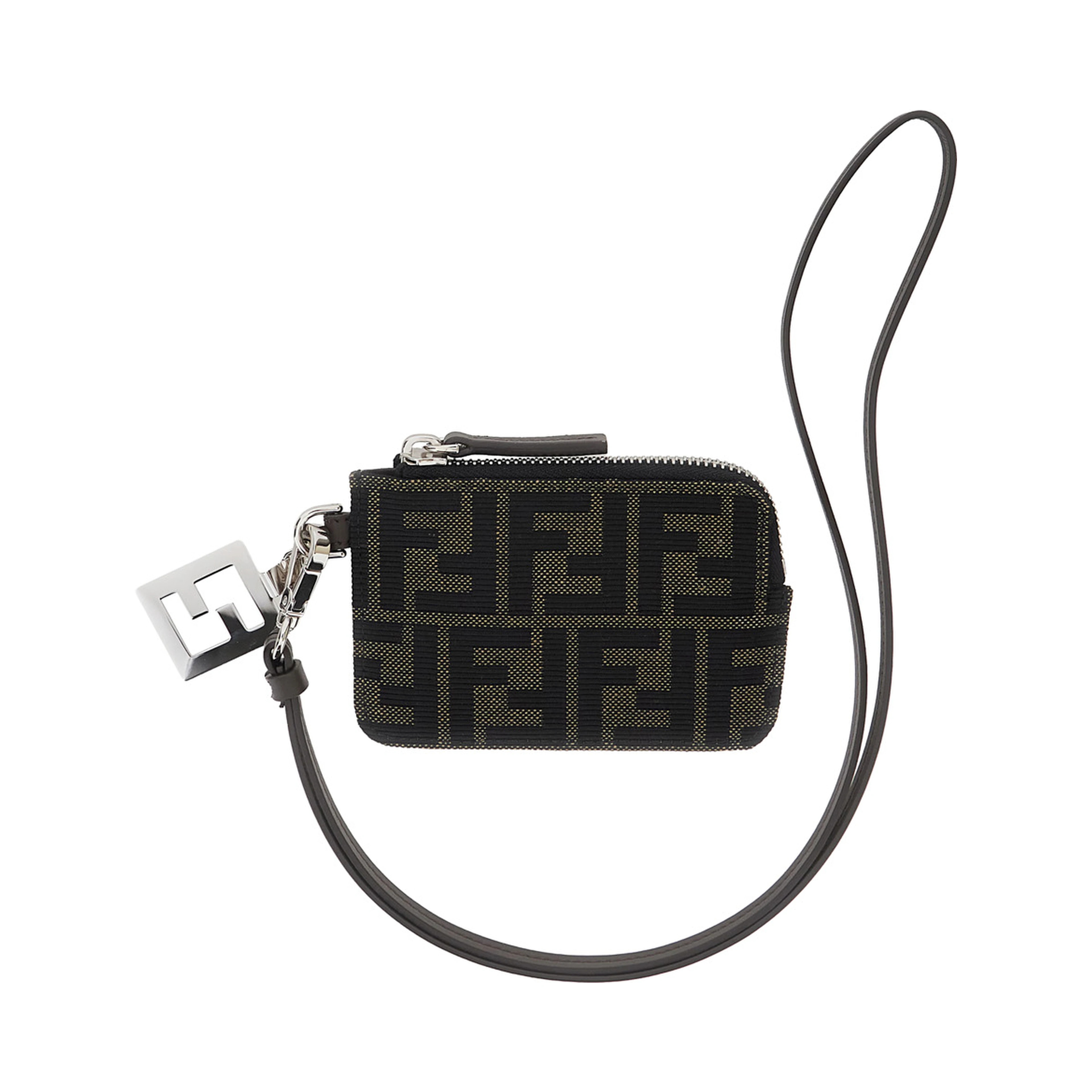 Brown Cardholder with FF all-over Motif in Leather and Fabric for men