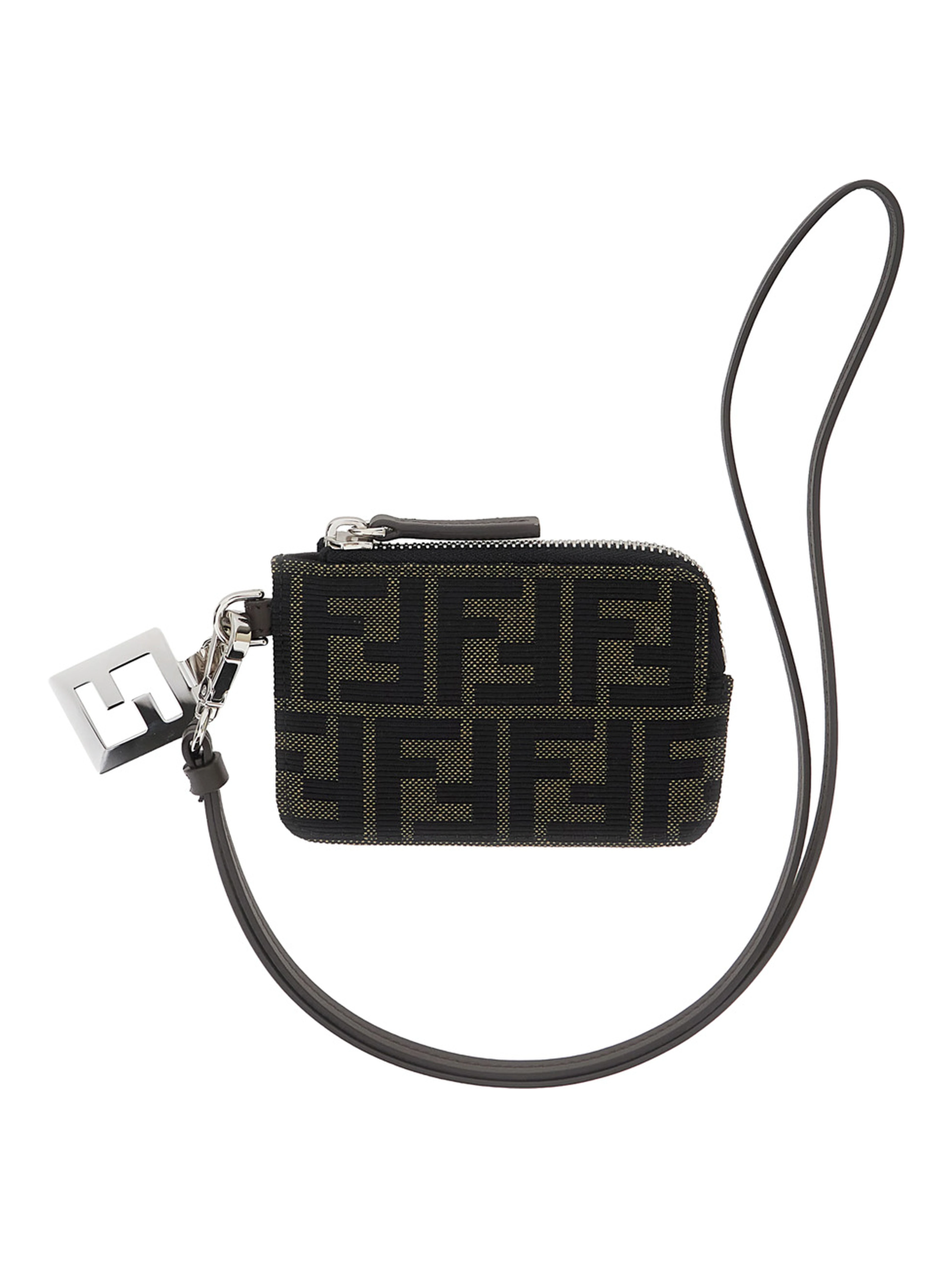 Brown Cardholder with FF all-over Motif in Leather and Fabric for men