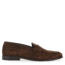 Brown Loafers with Almond Toe and Low Heel in Suede for Men