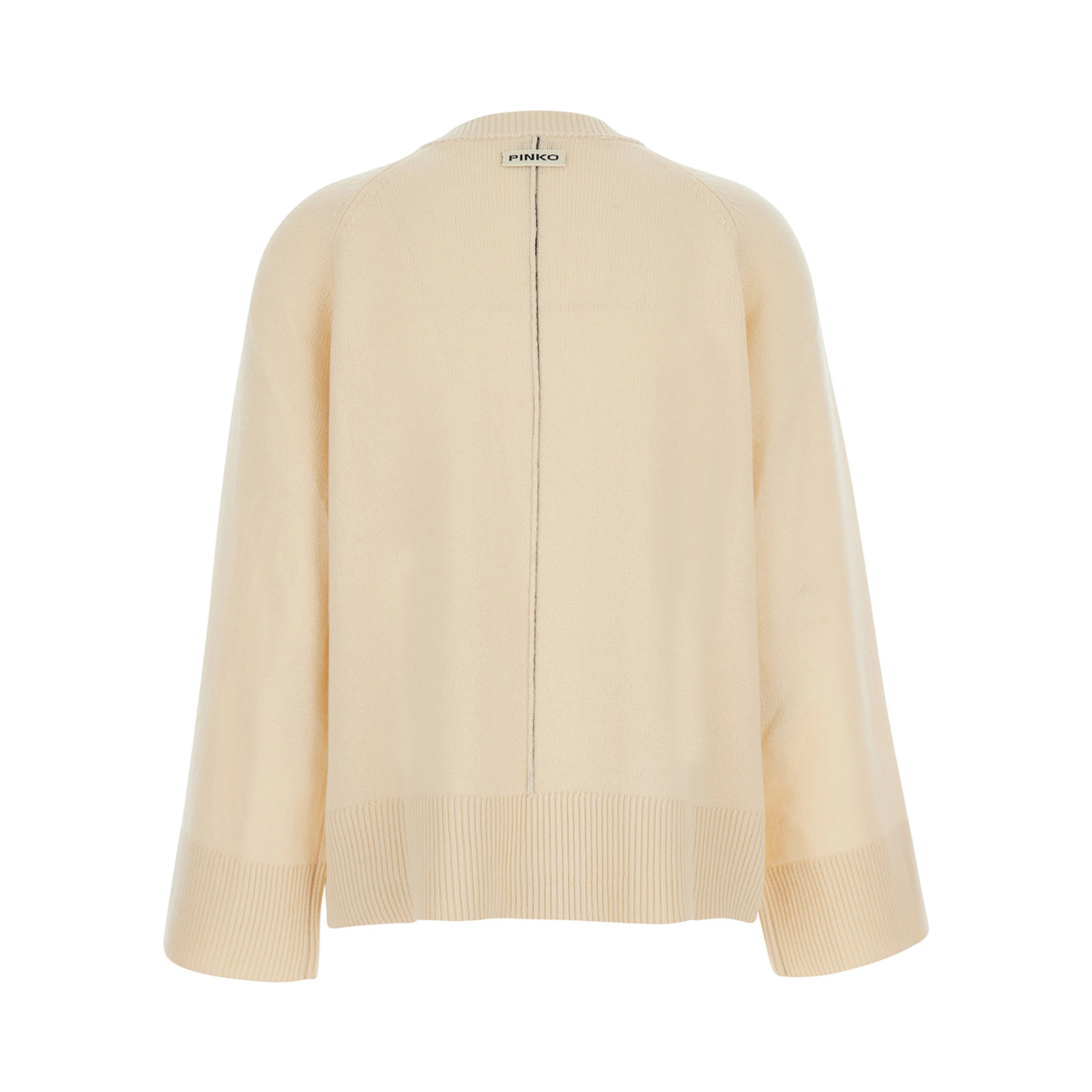 Beige V-Neck Sweater with Ribbed Finishes in Wool and Cashmere for Women
