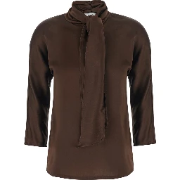 Brown Top with Bow Detail on the Neck in Silk for Women
