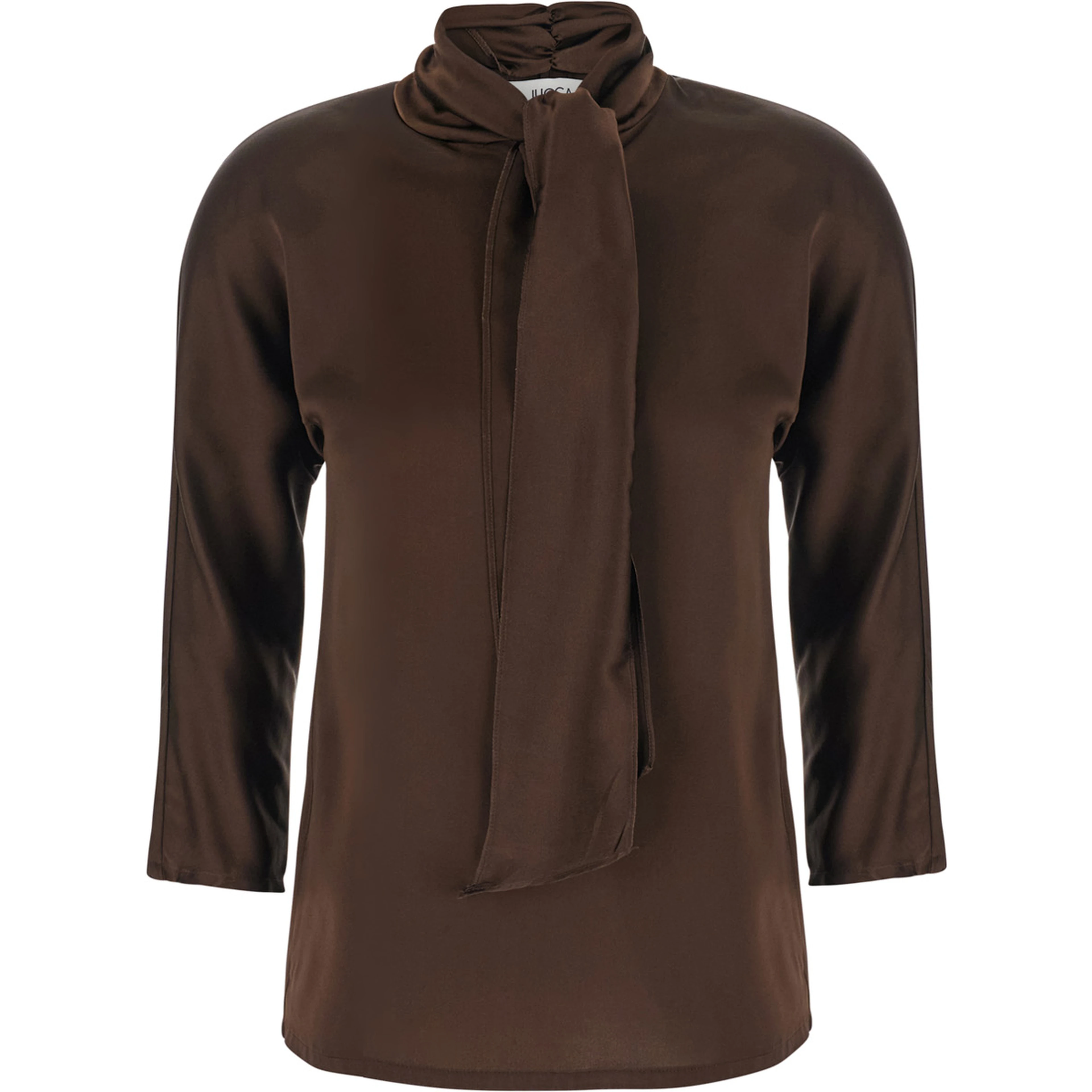 Brown Top with Bow Detail on the Neck in Silk for Women