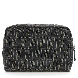 Brown Pouch with Zip Closure in FF Canvas for Men