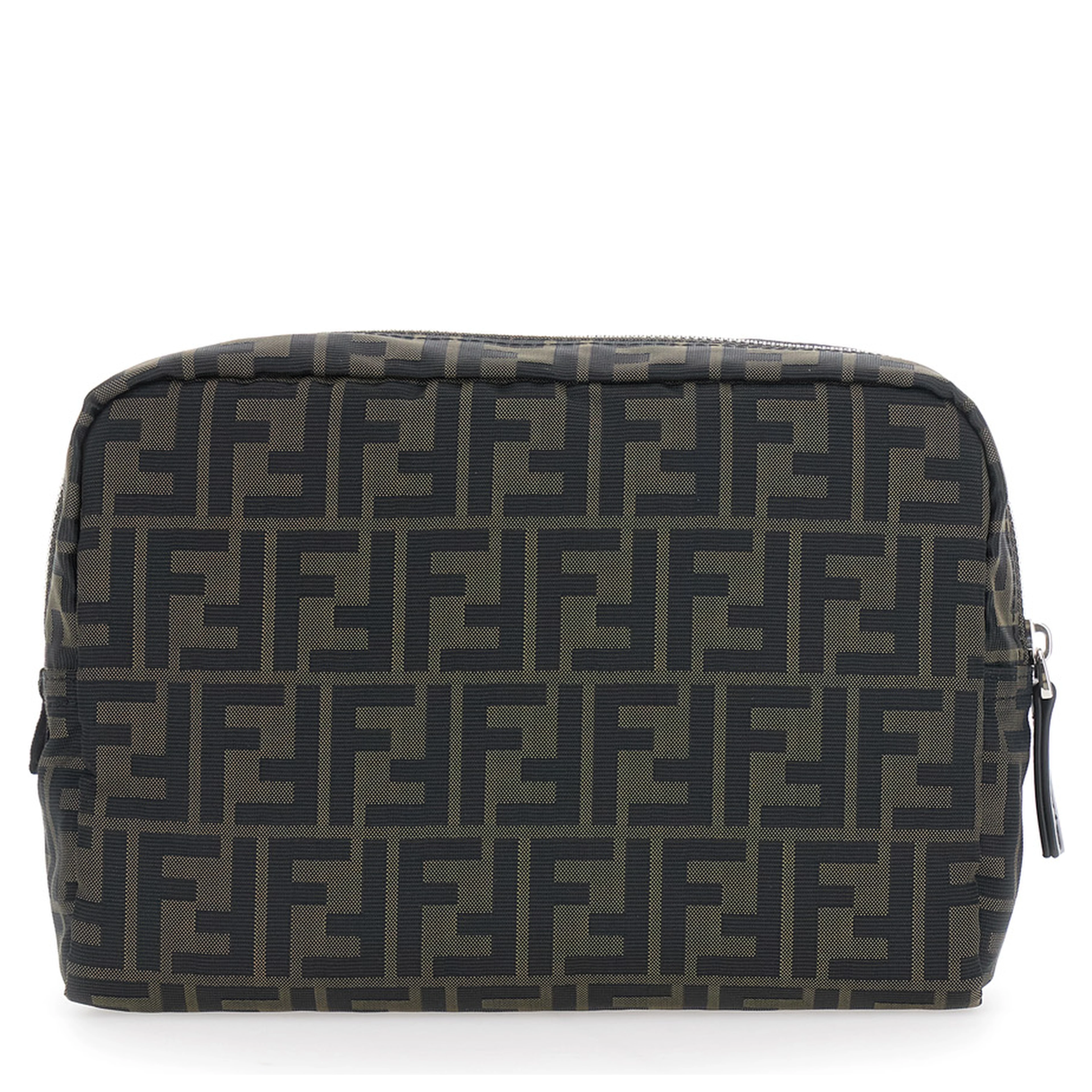 Brown Pouch with Zip Closure in FF Canvas for Men
