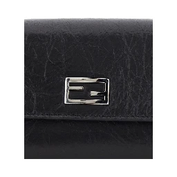 Black Crossbody bag with chain strap and FF plate on the front in leather for women