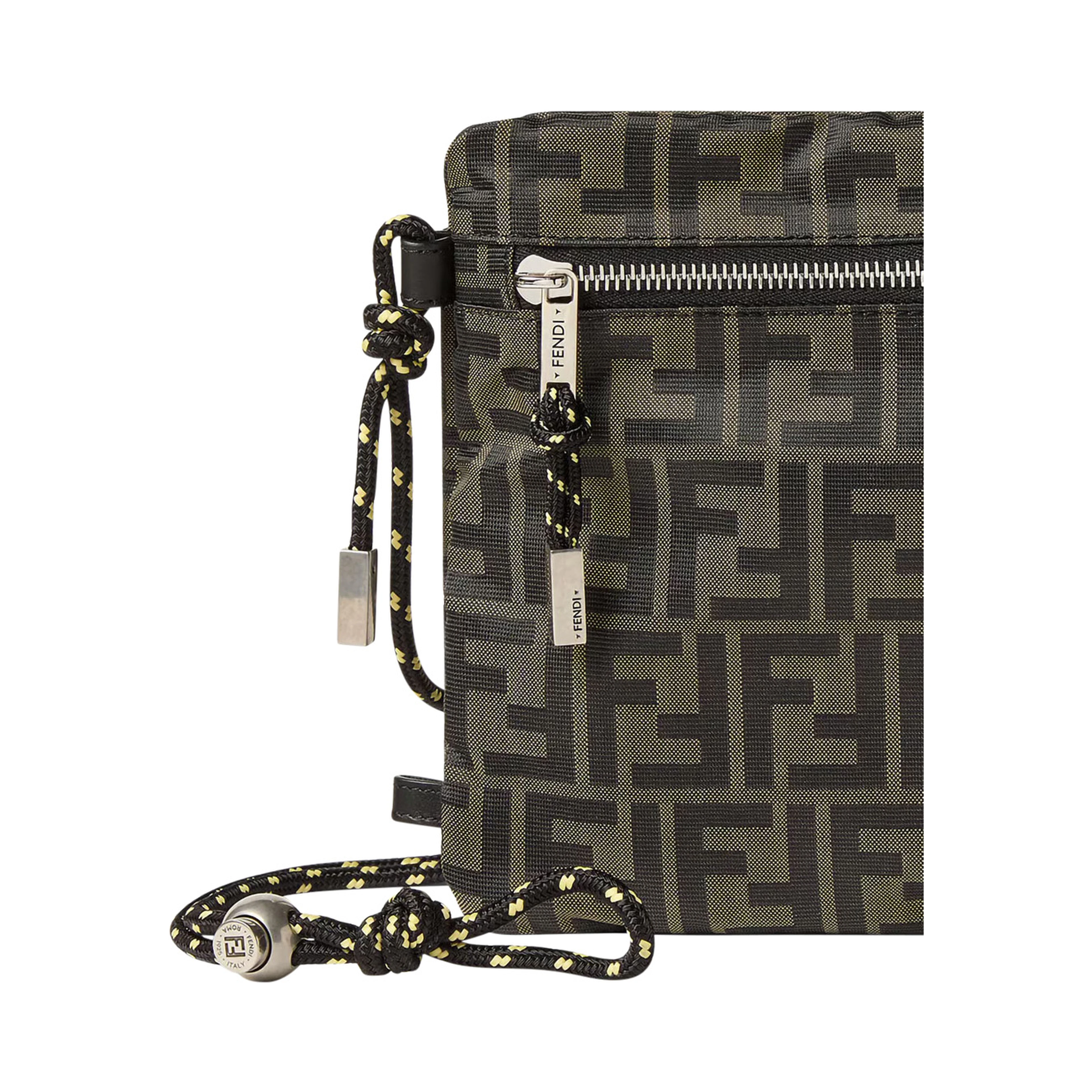 Brown Clutch bag with rope shoulder strap and zip closure in FF canvas for women
