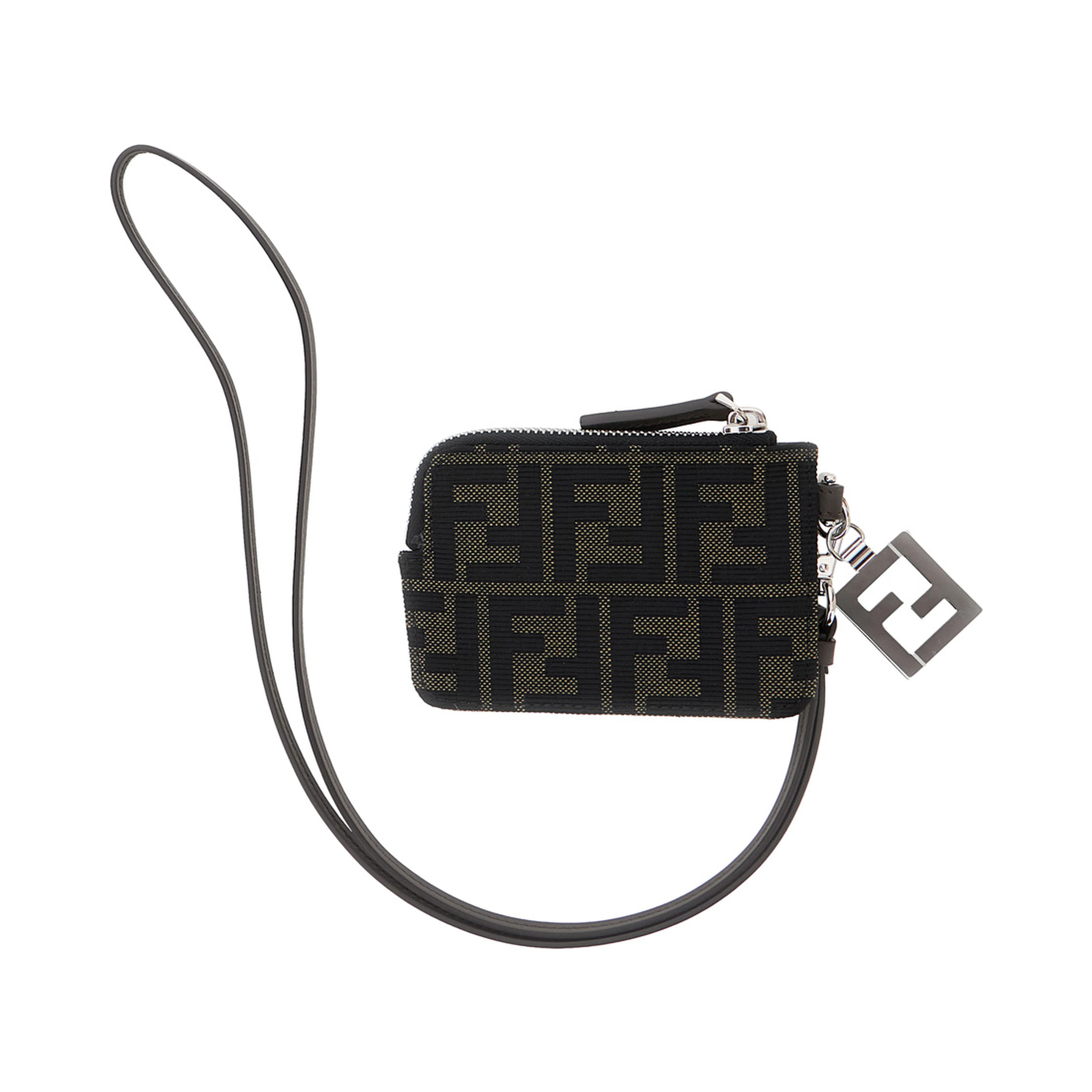 Brown Cardholder with FF all-over Motif in Leather and Fabric for men