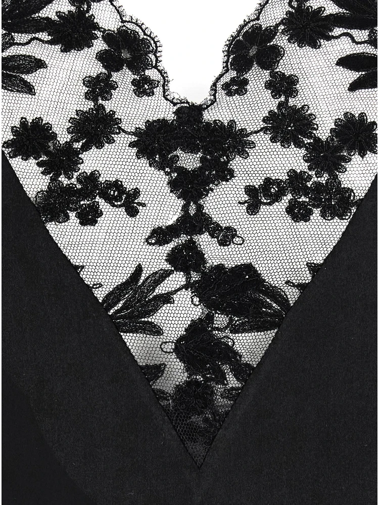 Black Midi Dress with Lace Details and V-Neck in Silk for Women alternative