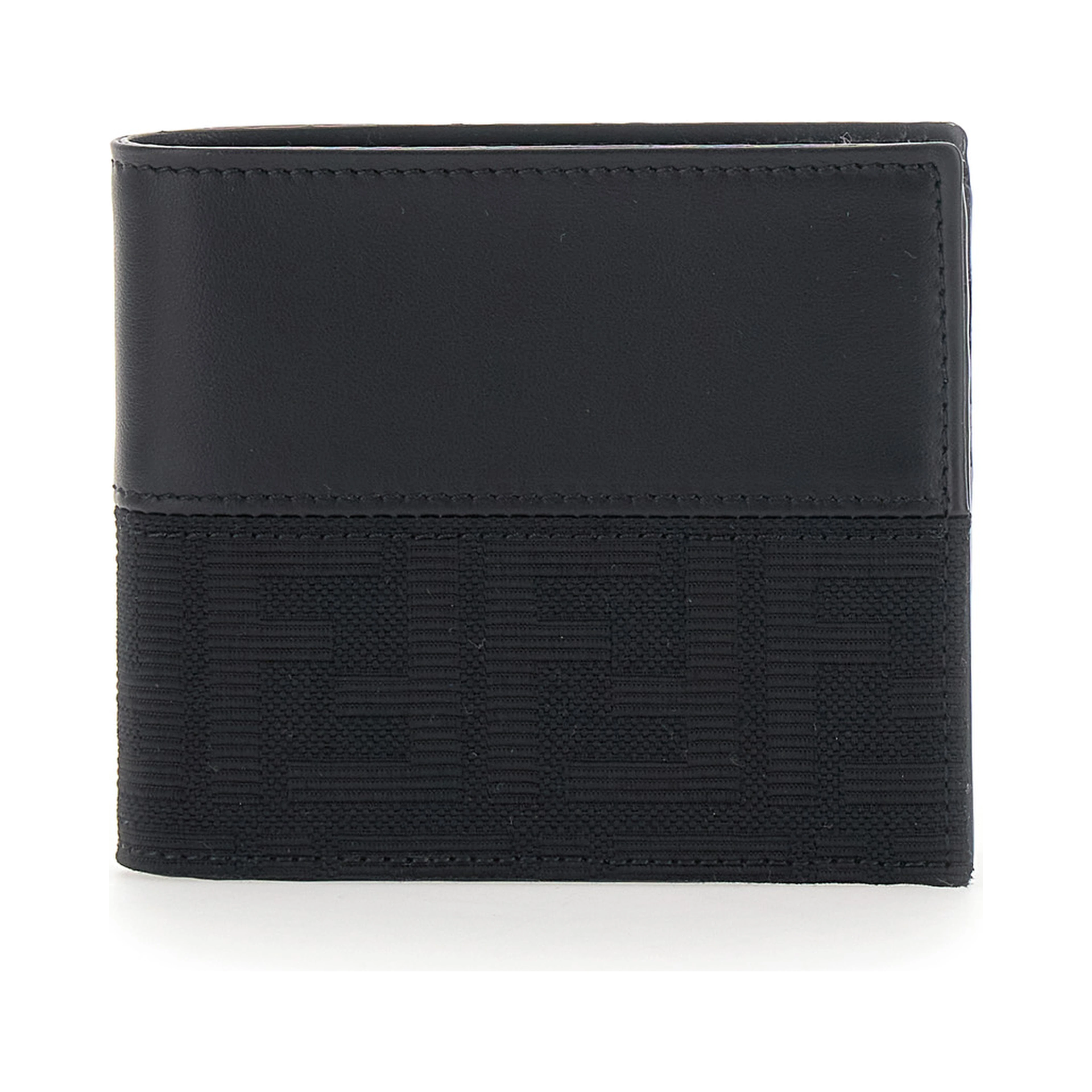 Dark Brown Bi-Fold Wallet with FF Motif in Leather and Fabric for Men
