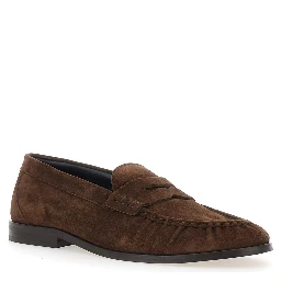 Brown Loafers with Almond Toe and Low Heel in Suede for Men