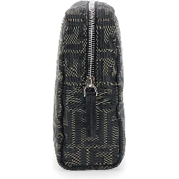 Brown Pouch with Zip Closure in FF Canvas for Men