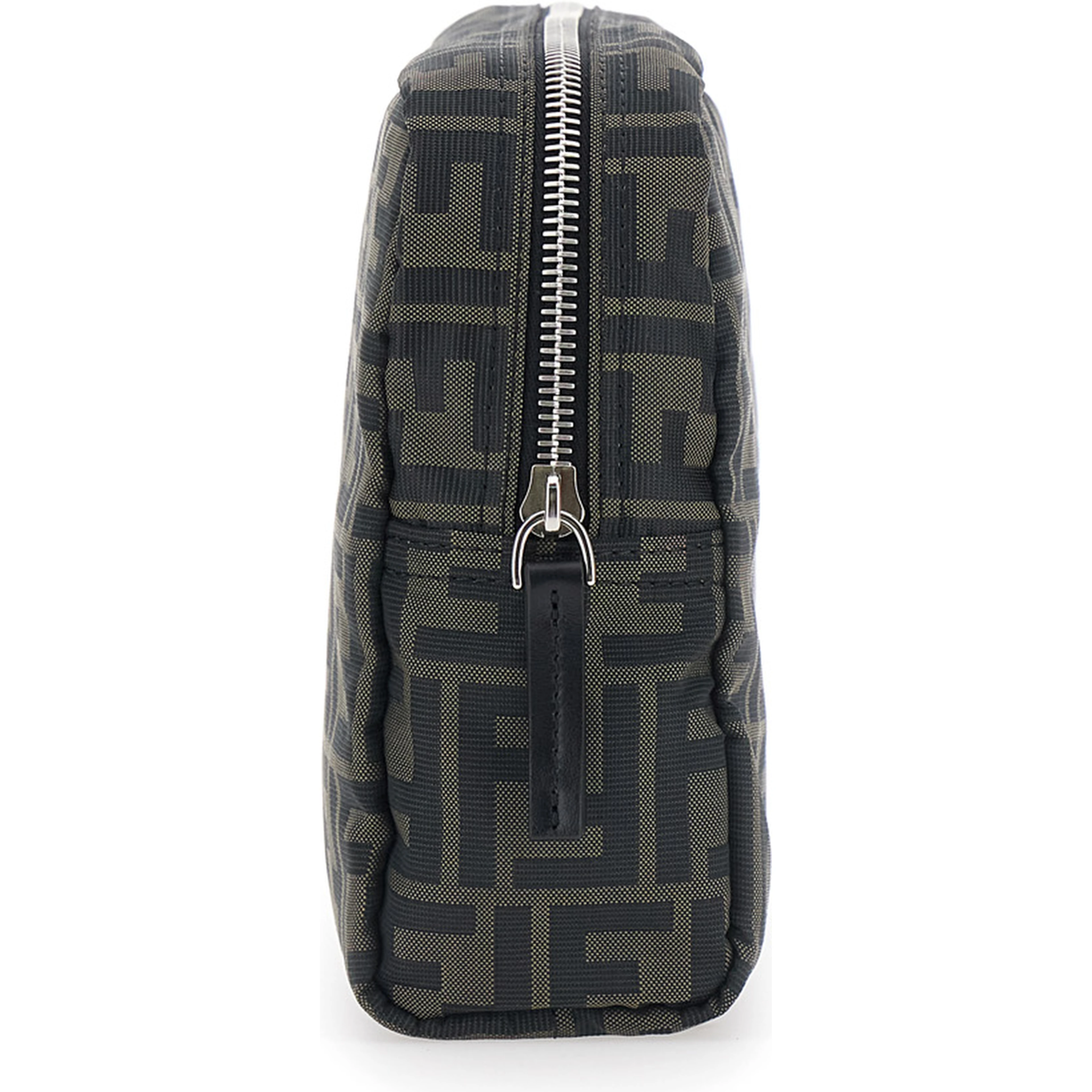 Brown Pouch with Zip Closure in FF Canvas for Men