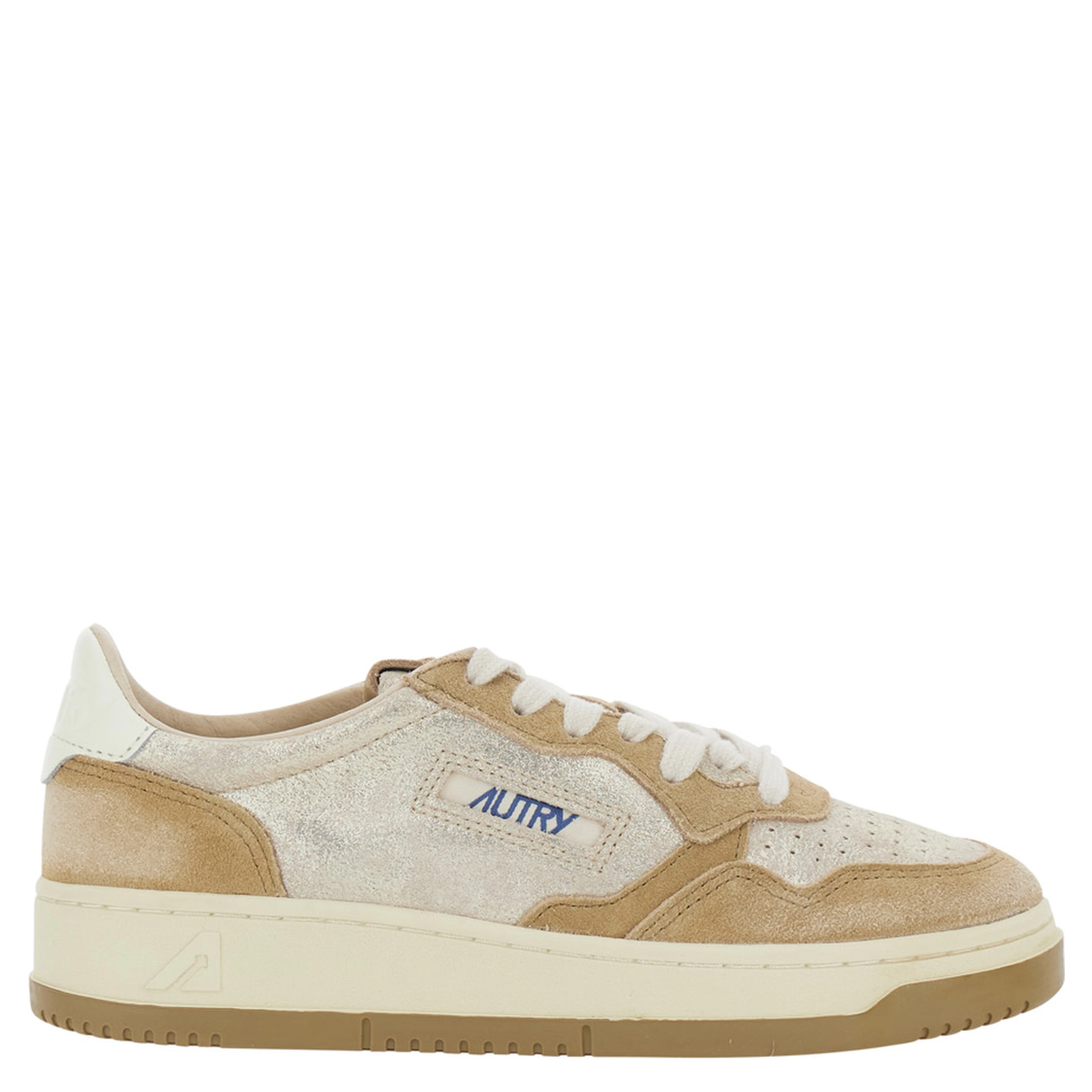 Medalist Beige Low Top Sneakers with Logo Detail in Leather and Suede for Women