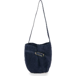 Blue Crossbody bag with shoulder strap and front buckle strap in suede for women