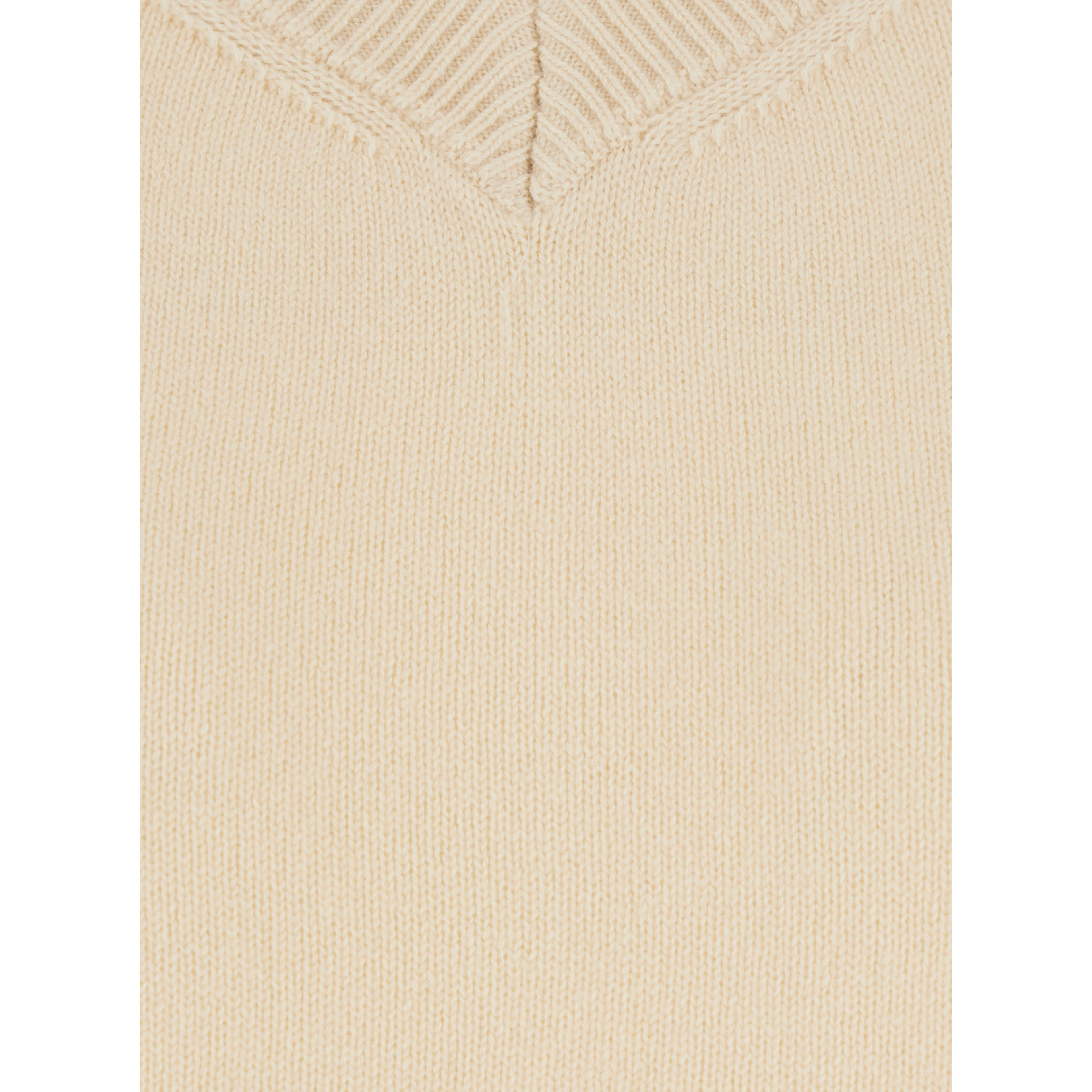 Beige V-Neck Sweater with Ribbed Finishes in Wool and Cashmere for Women