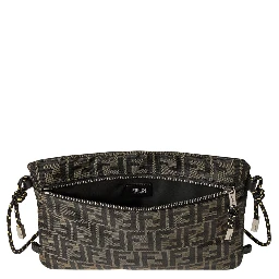 Brown Clutch bag with rope shoulder strap and zip closure in FF canvas for women