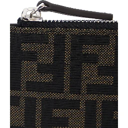 Brown Cardholder with FF all-over Motif in Leather and Fabric for men