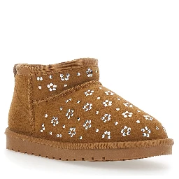 Beige Ankle Boots with Front Decoration in Suede for Girl