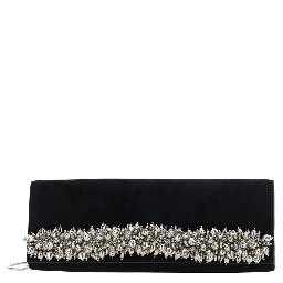 Black Pouch with Rhinestone Decorations and Chain-Link Shoulder Strap in Suede for Women