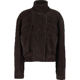 Quincy Brown Jacket with button high neck in suede for women