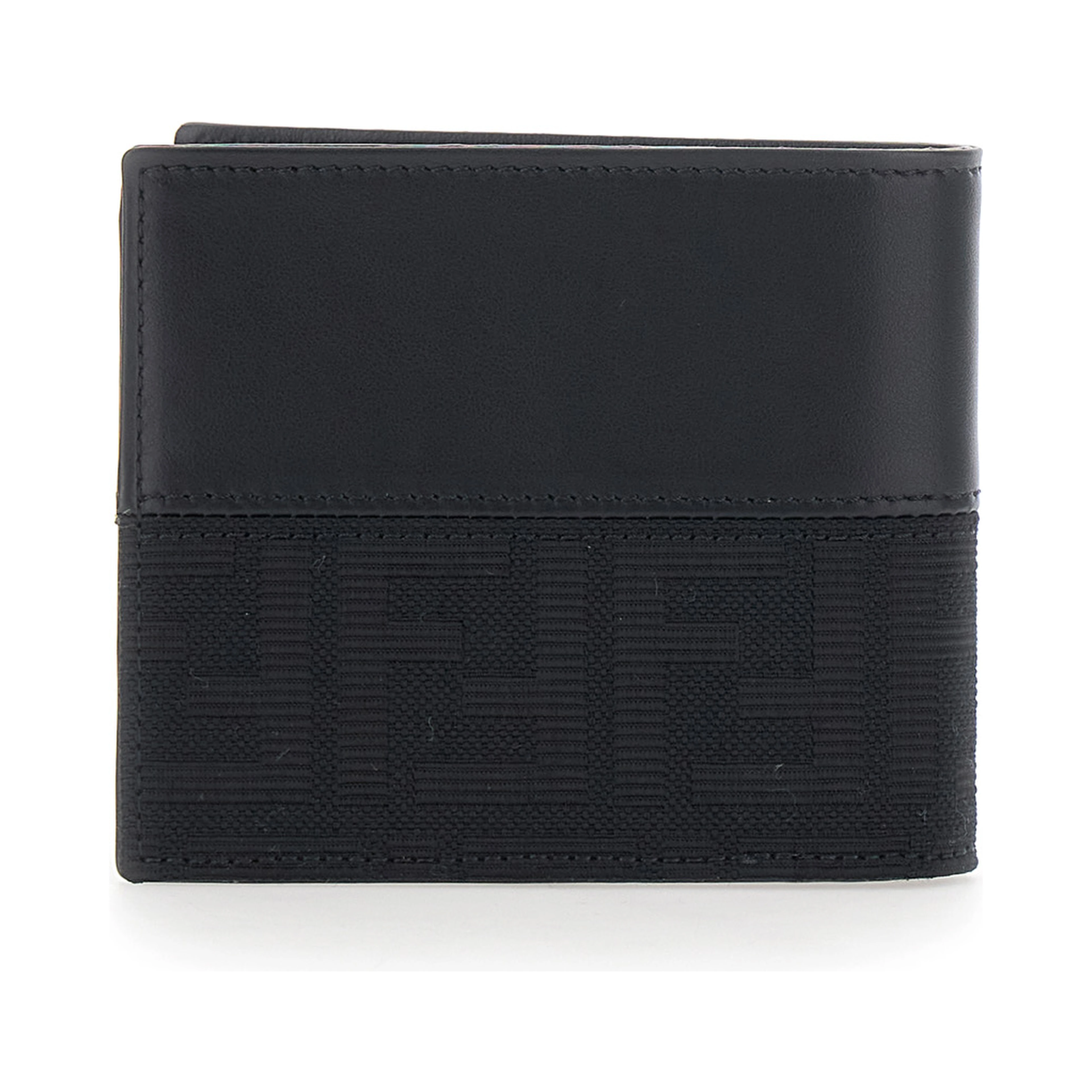 Dark Brown Bi-Fold Wallet with FF Motif in Leather and Fabric for Men