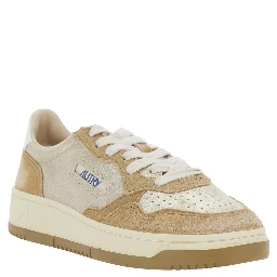 Medalist Beige Low Top Sneakers with Logo Detail in Leather and Suede for Women