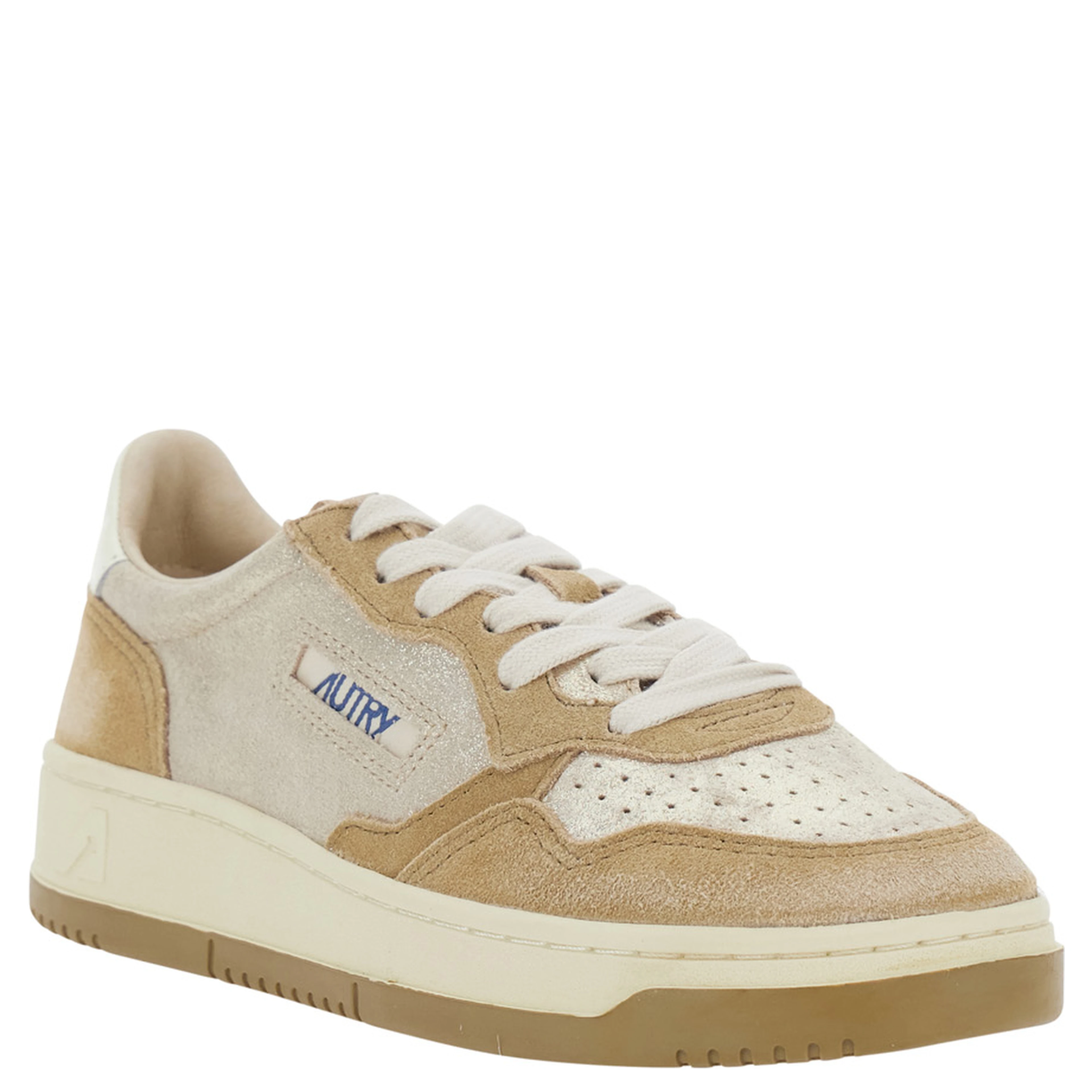 Medalist Beige Low Top Sneakers with Logo Detail in Leather and Suede for Women