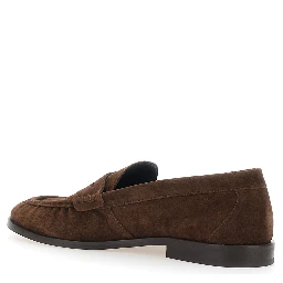 Brown Loafers with Almond Toe and Low Heel in Suede for Men