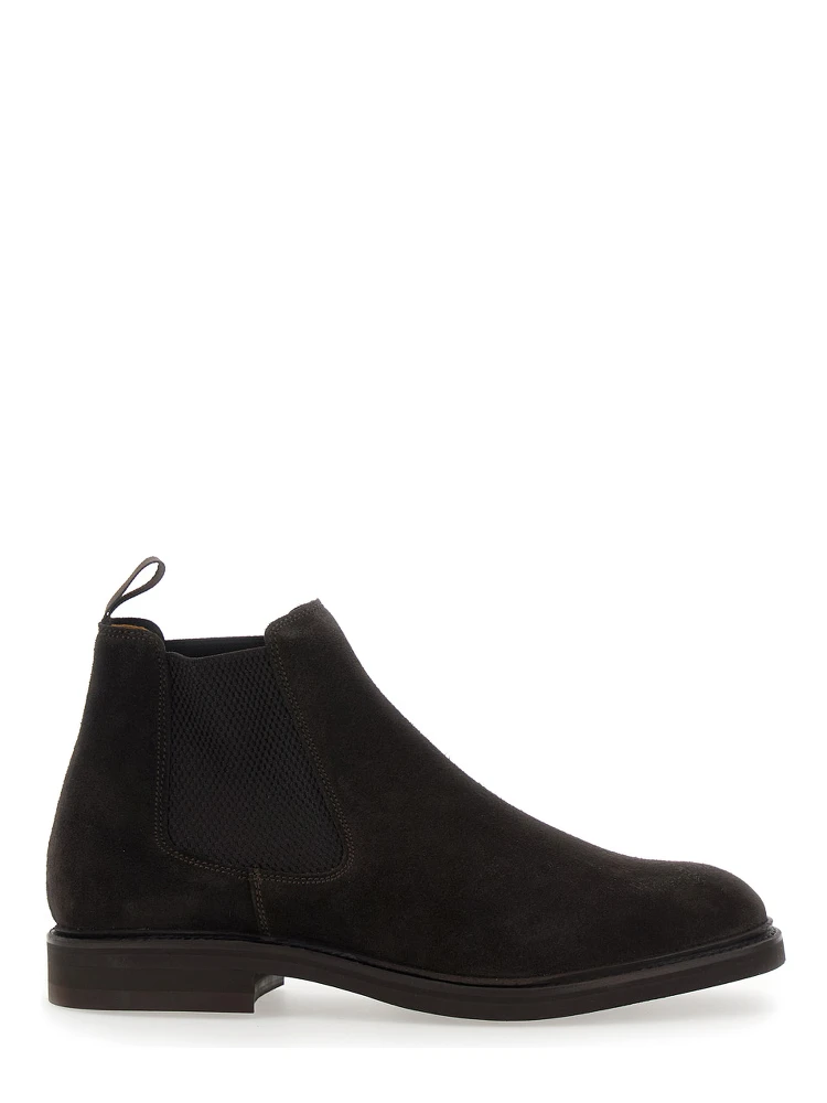 Brown ankle boots with elasticated side details in suede for men