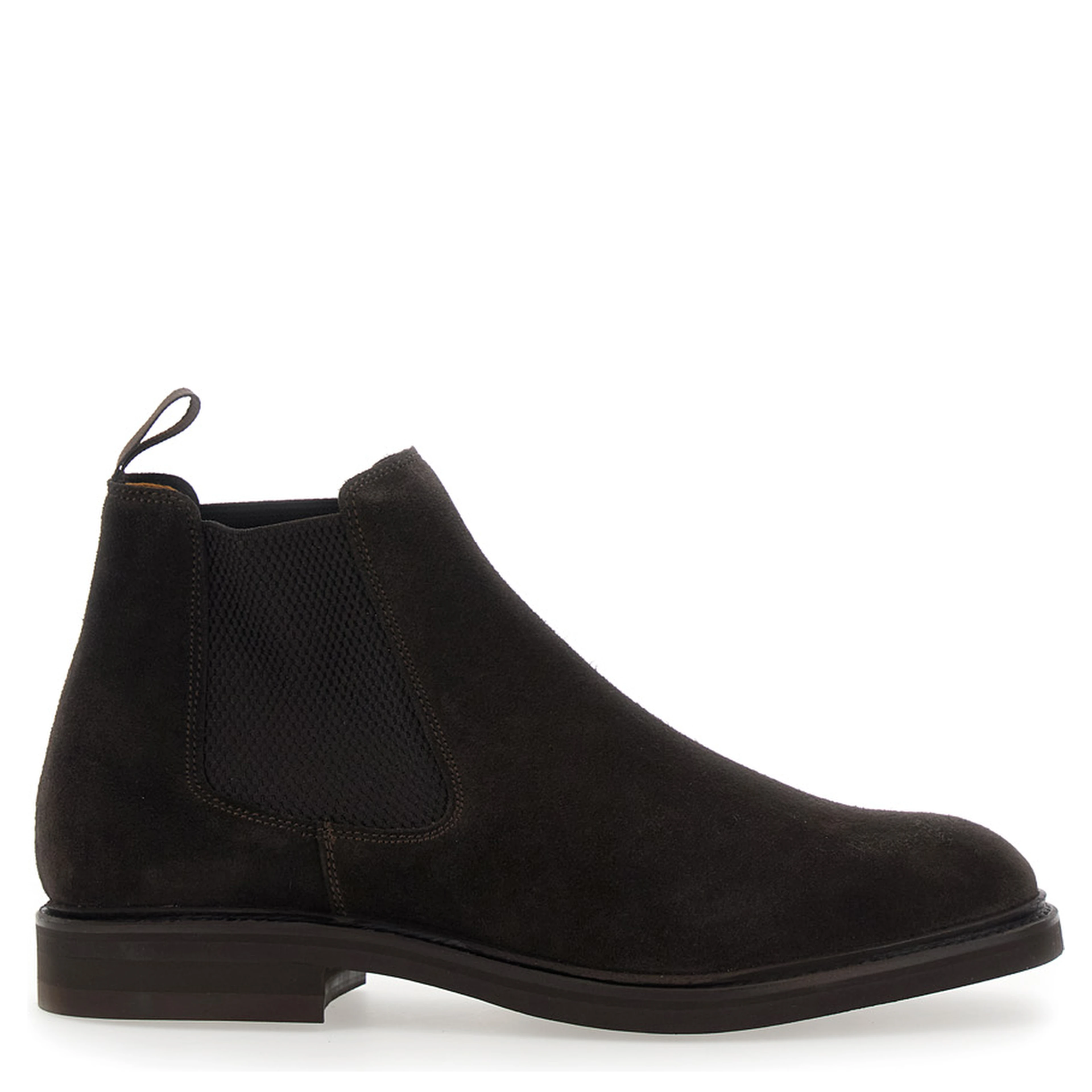 Brown ankle boots with elasticated side details in suede for men