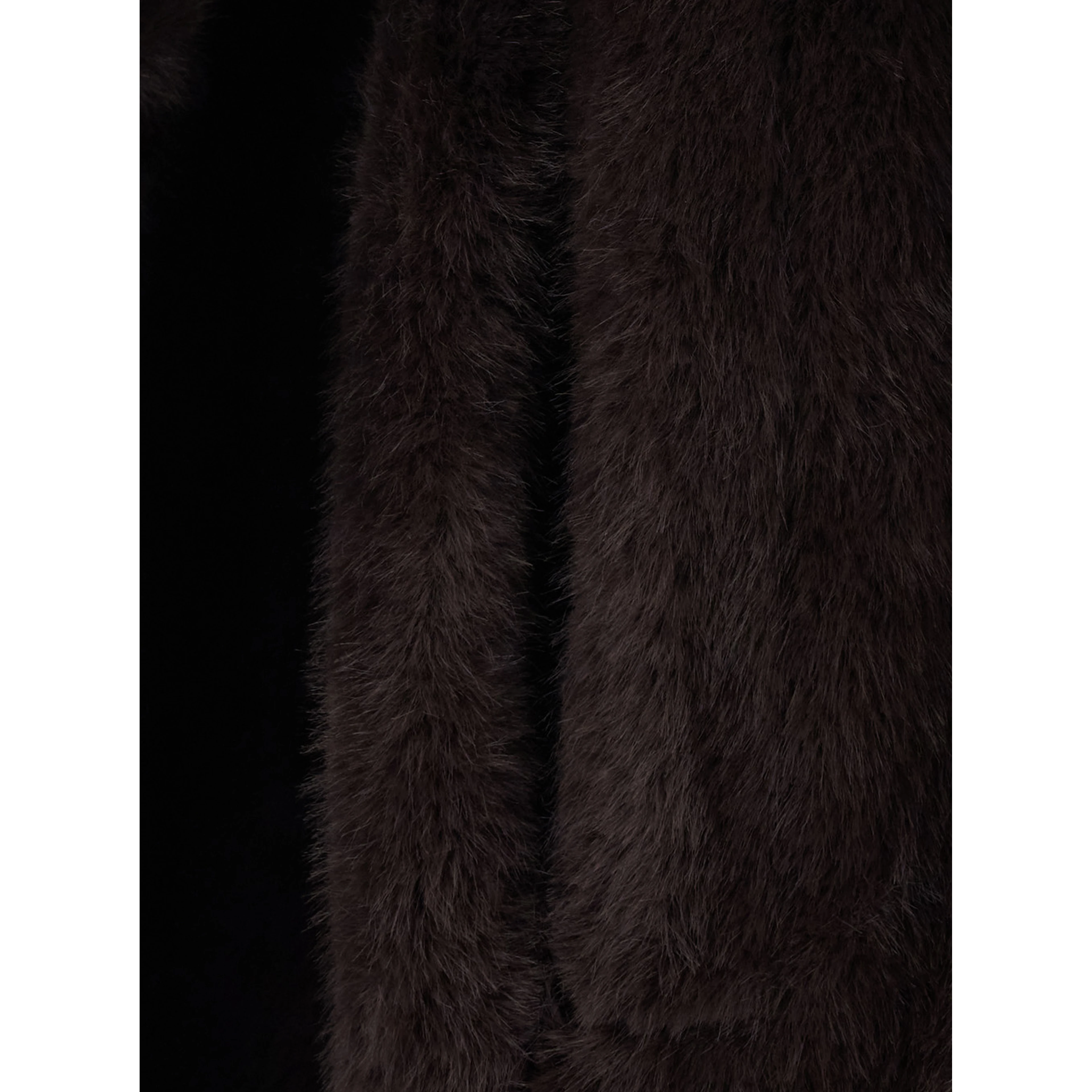 Brown coat with lapel collar and waist belt in faux fur women