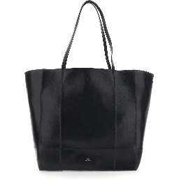 Roam black Shopper with double handles and embossed logo in leather for women