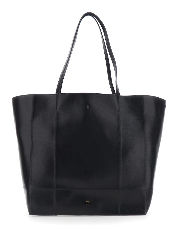 Roam black Shopper with double handles and embossed logo in leather for women