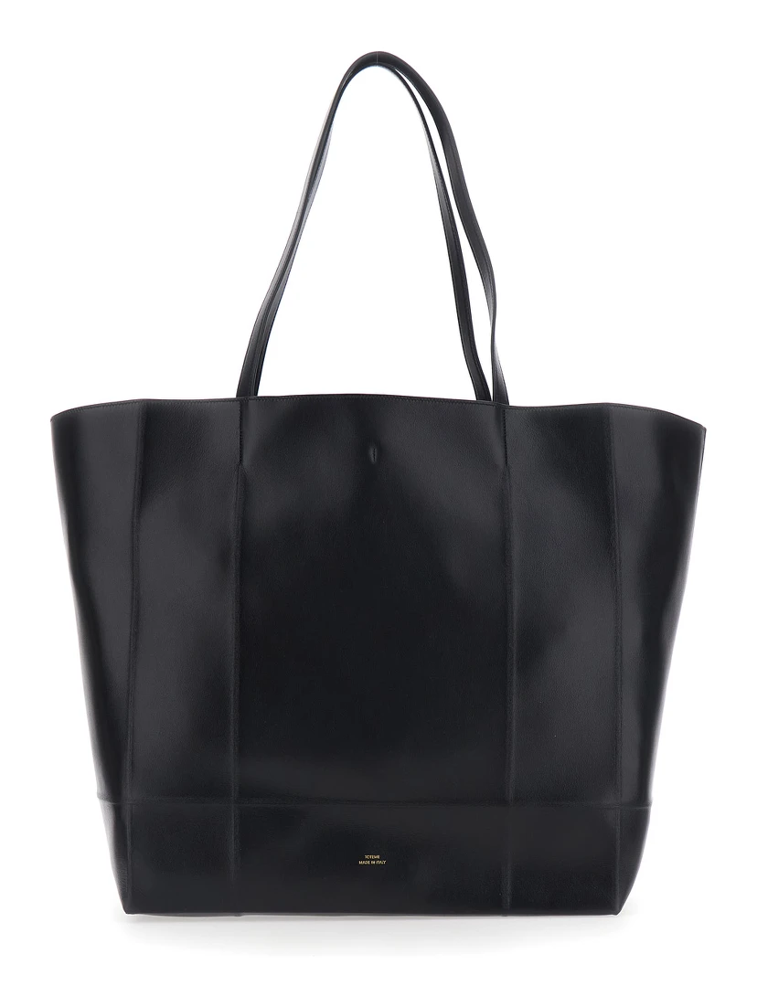 Roam black Shopper with double handles and embossed logo in leather for women