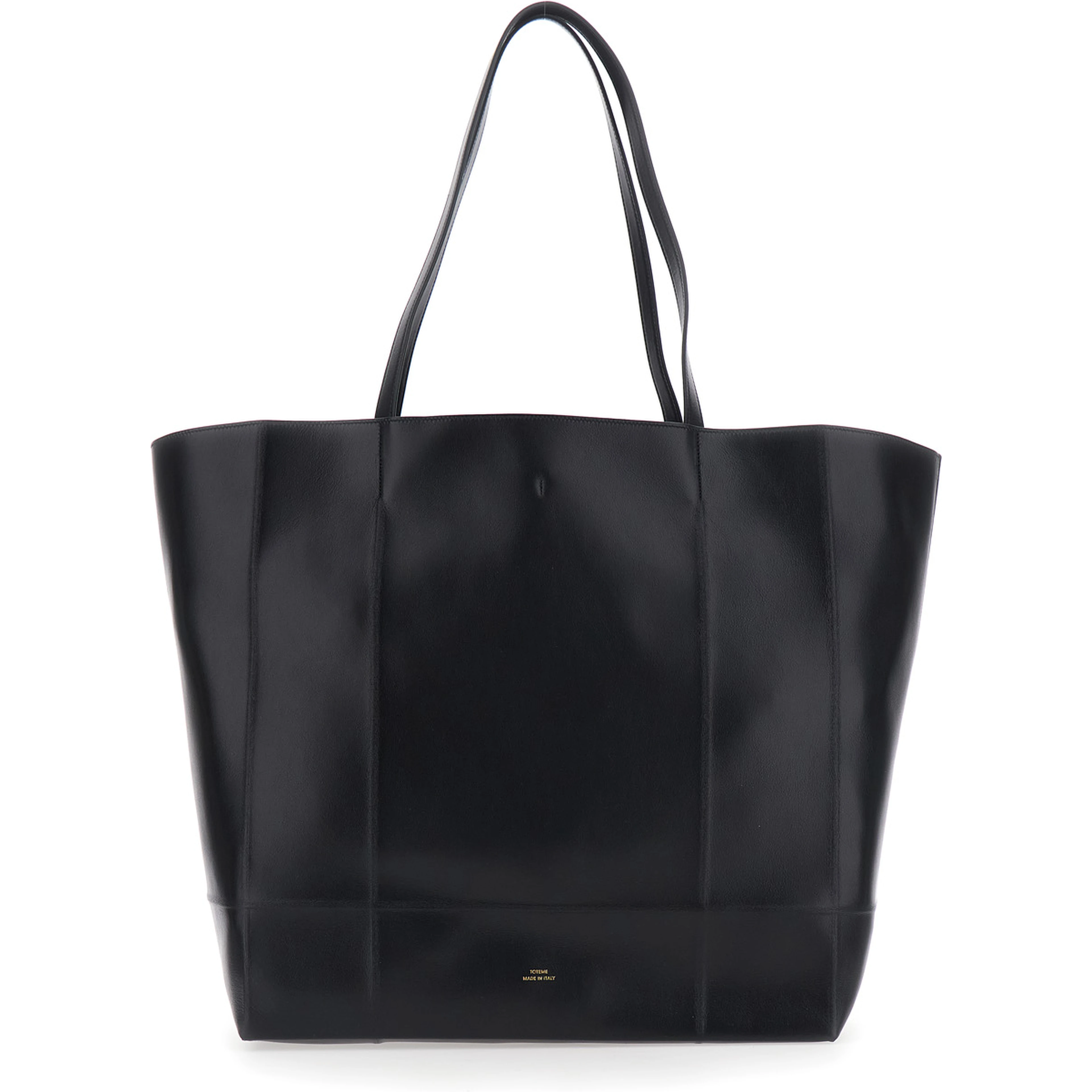 Roam black Shopper with double handles and embossed logo in leather for women
