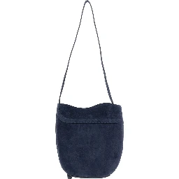 Blue Crossbody bag with shoulder strap and front buckle strap in suede for women
